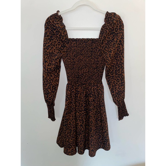 BP. Nordstrom shirred ruffled mini leopard square neck cute summer dress 0044 - Picture 3 of 9
